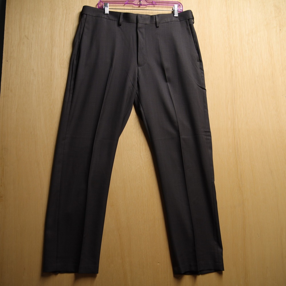 Mens Charcoal Gray Flat Front Dress Pants Straight Leg Trousers 34x29